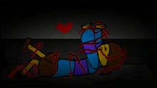 a cartoon drawing of a person laying on the floor with a red heart in the background