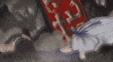 a drawing of a person laying on the ground with a skeleton behind them