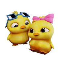 a couple of cartoon chicks one wearing sunglasses and the other with a pink bow