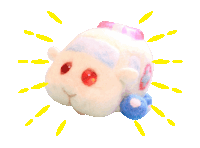 a stuffed animal with red eyes is surrounded by yellow rays