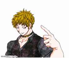 a drawing of a man with yellow hair pointing
