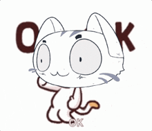 a drawing of a cat with the word ok in the corner