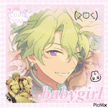 a picture of a man with green hair and the words babygirl on the bottom