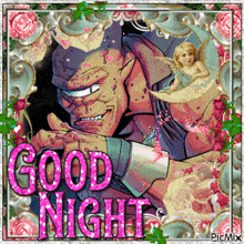 a picture of a cartoon character with the words " good night " on it