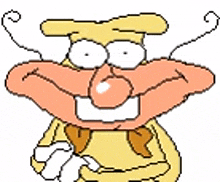 a pixel art drawing of a cartoon character with a big mouth and a big nose .