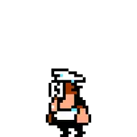 a pixel art drawing of a cartoon character with a beard and a hat .