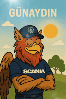 a cartoon illustration of a griffin wearing a shirt that says scania