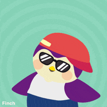 a penguin wearing sunglasses and a hat says let 's par finch
