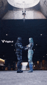 a man and a woman are shaking hands with a viggle.ai logo in the corner