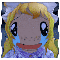 a cartoon girl with blonde hair is crying with tears running down her face