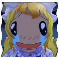 a cartoon girl with blonde hair is crying with tears running down her face