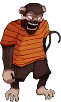 a cartoon drawing of a monkey wearing an orange striped shirt