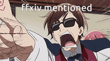 a man in a suit and tie is screaming with the words ffxiv mentioned above him