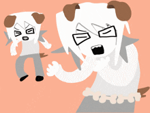 a cartoon drawing of a dog with horns and a necklace of bones