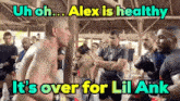 a group of men are boxing in a gym and the caption says alex is healthy