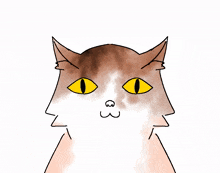 a drawing of a brown and white cat with yellow eyes and the number 3 on its face