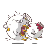 a cartoon drawing of a duck with a red bow on its head