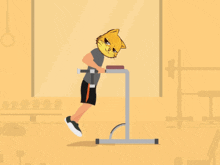 a cartoon of a man with a cat mask on his head doing dips
