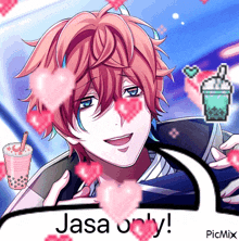 a picture of a boy with hearts around him and the words " jasa only " in the corner