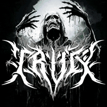 a black and white image of a grim reaper with the word raven written in white