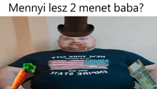 a man wearing a top hat and a shirt that says ' ytd xroy w3h '