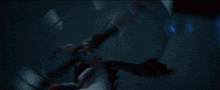 a cartoon character is flying through the air with a blue light behind him