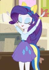a cartoon of a girl with purple hair and blue eyes
