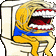 a cartoon dog is sitting on a toilet with its mouth wide open .