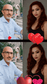 a man with glasses and a woman with red hair are shown
