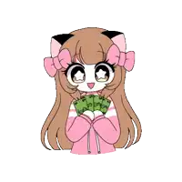 a cartoon of a girl holding a bunch of money in her hands