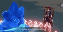 a girl in a witch hat is standing next to a man in a red hat in a video game .