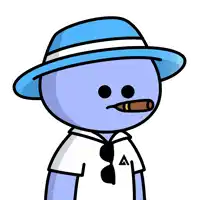 a cartoon character wearing a blue hat and sunglasses