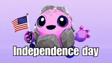 a cartoon character holding an american flag and the words independence day