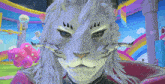 a close up of a person 's face with a lion 's face