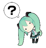 a sticker of hatsune miku with a question mark in a bubble .