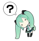 a sticker of hatsune miku with a question mark in a bubble .