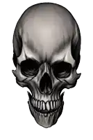 a drawing of a skull with a very large mouth