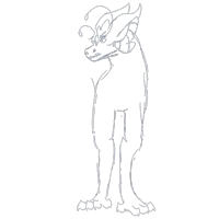 a drawing of a monster with horns and a long tail