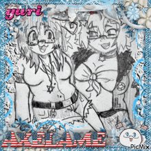 a black and white drawing of two girls with the name yuri on the bottom