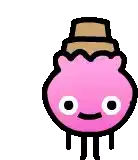 a cartoon drawing of a pink ice cream cone with a hat on it .