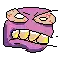 a pixel art drawing of a cartoon character with a purple mask on his face .