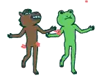 a horse and a frog are standing next to each other on a white background .