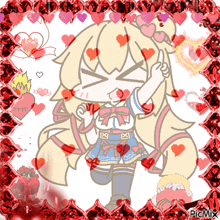 a picture of a girl with hearts around her and the words picmix on the bottom