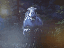 a cartoon drawing of a dinosaur standing in the grass at night