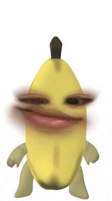 a close up of a cartoon character with a banana on its head