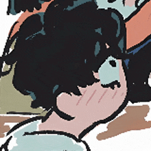 a close up of a person 's face with a drawing of a dog behind them