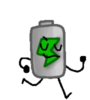 a cartoon drawing of a battery with arms and legs and a lightning bolt on it 's face .