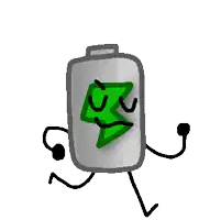 a cartoon drawing of a battery with arms and legs and a lightning bolt on it 's face .