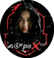 a woman in a red hijab is holding a guitar in a kepox logo