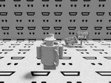 a 3d model of a robot with a sign that says chubs wall on it